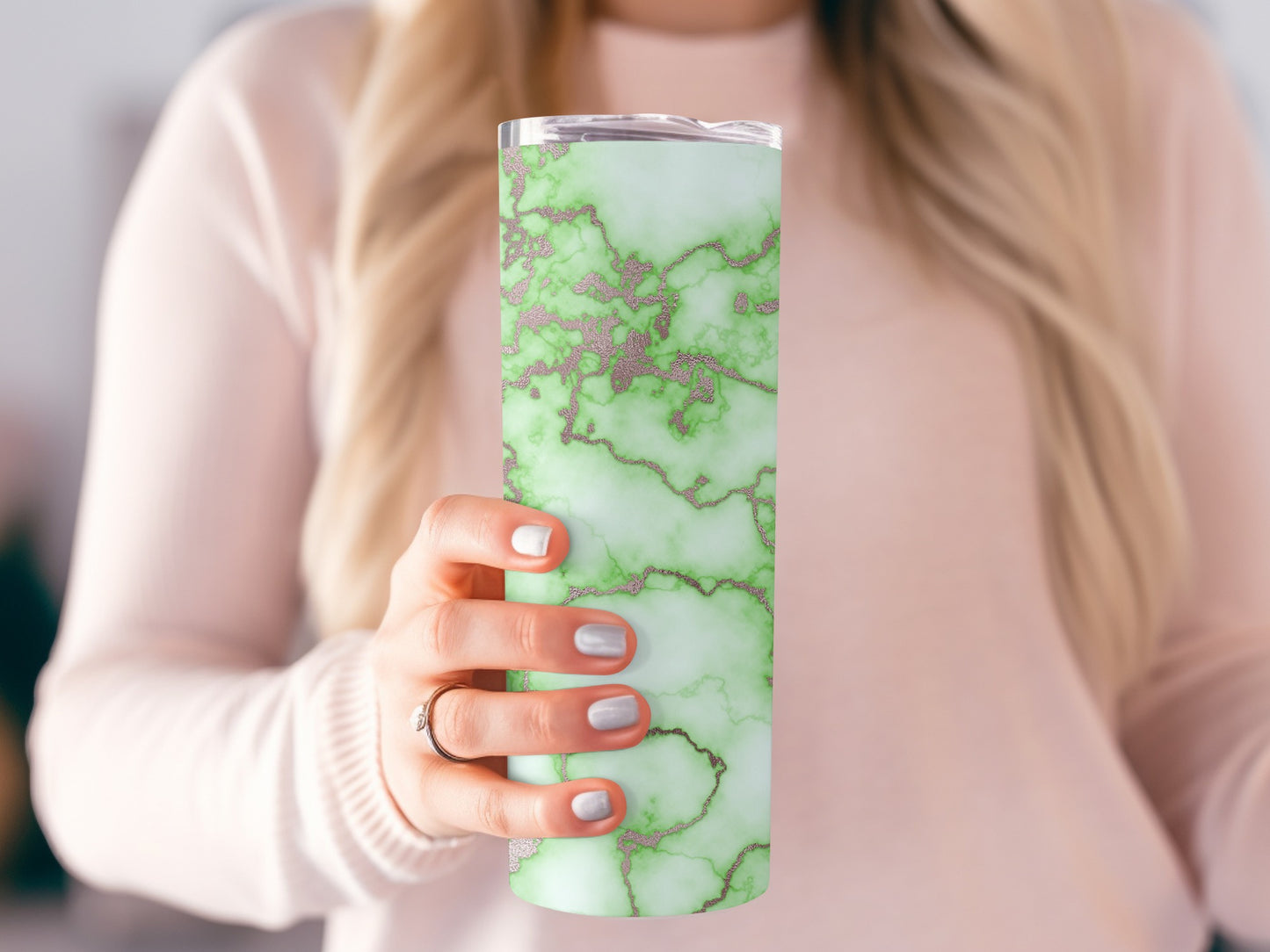 Green Marble With Rose Gold Veins Decorative Design Tumblers