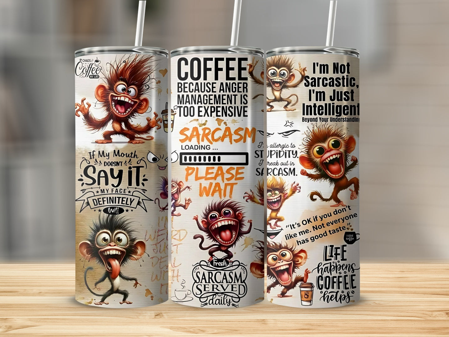 Sarcastic Monkey Coffee Anger Management Tumbler Cup