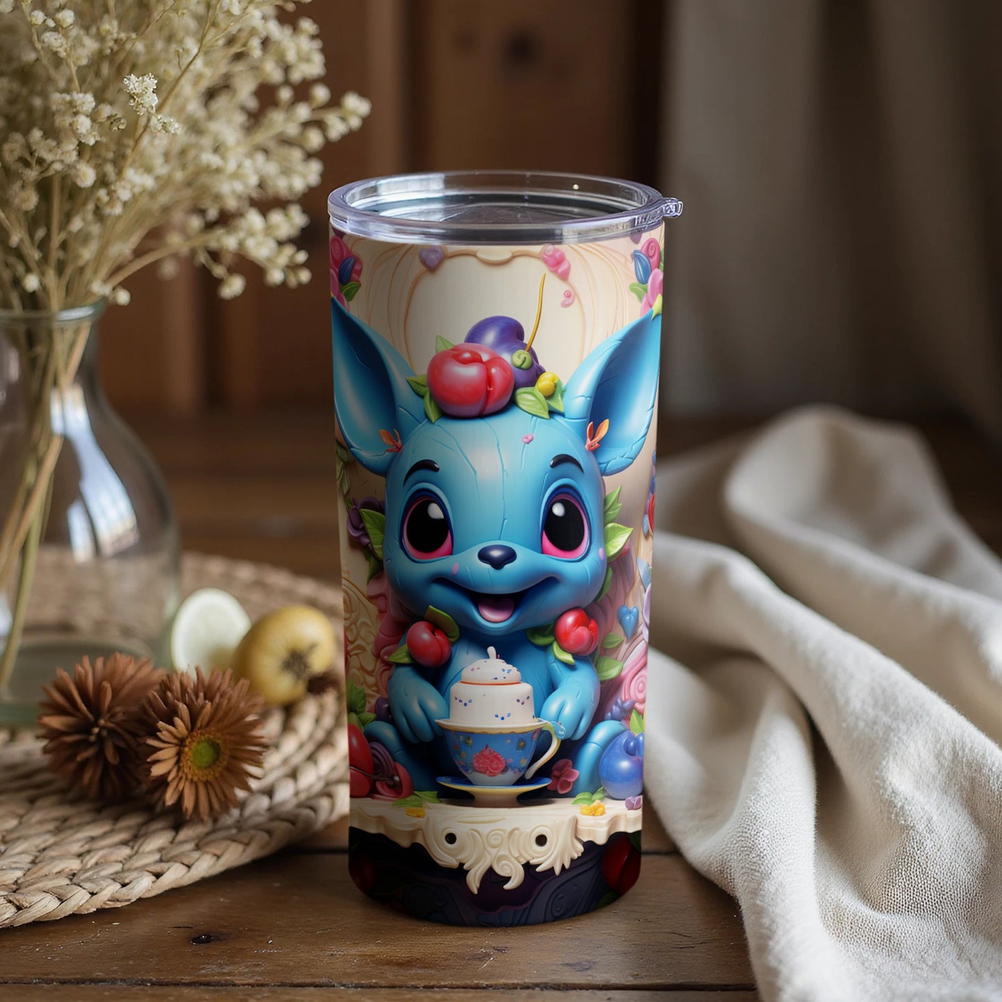 Adorable Blue Cartoon Animal Decorative Tumbler
