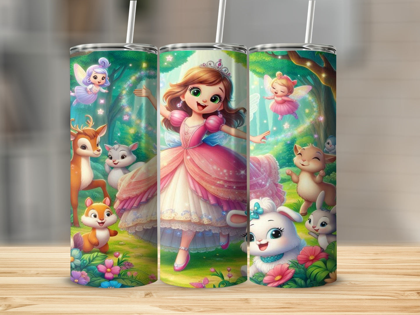 Enchanted Princess in Forest with Animals Tumbler Cup