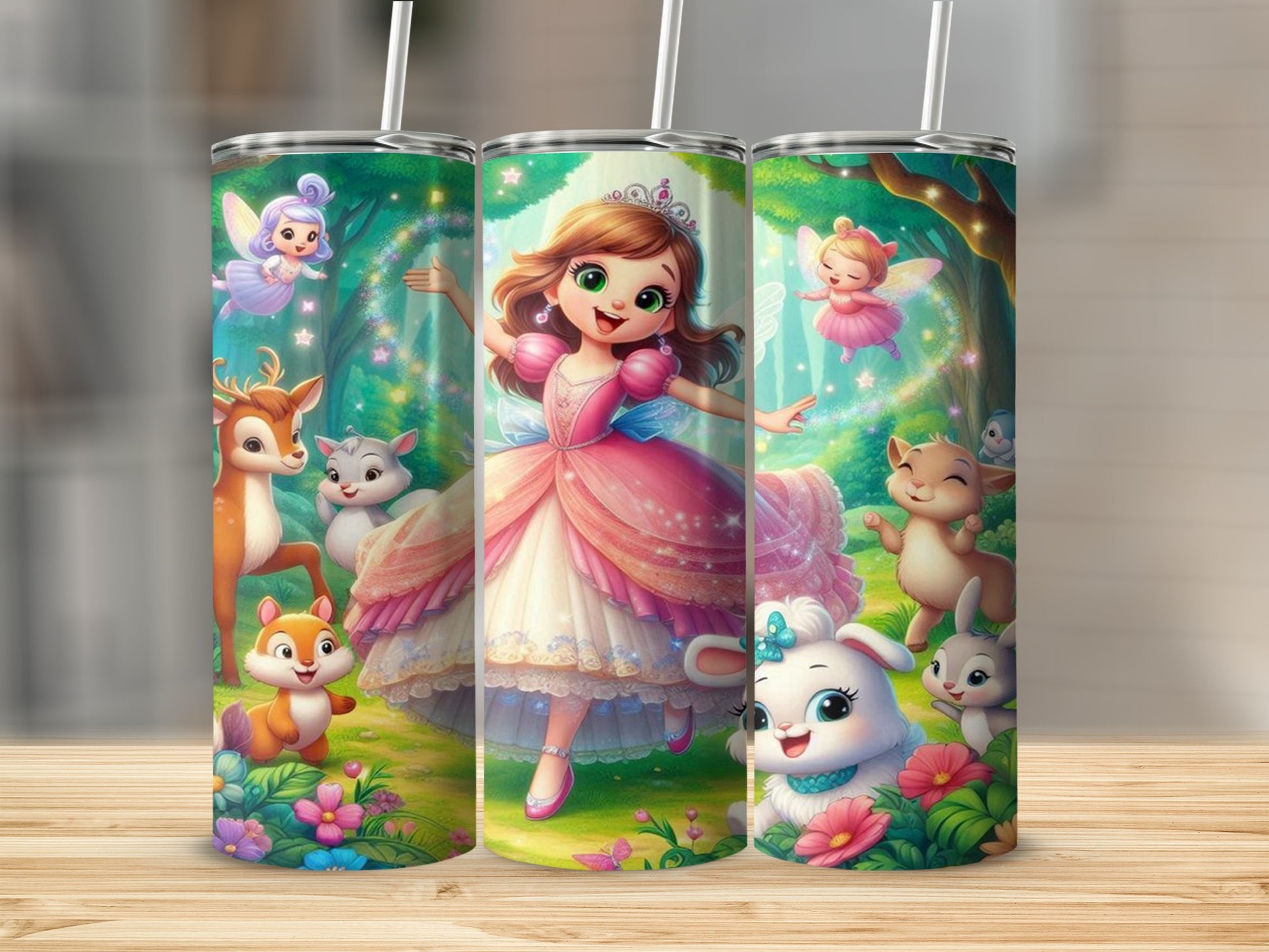 Enchanted Princess in Forest with Animals Tumbler Cup