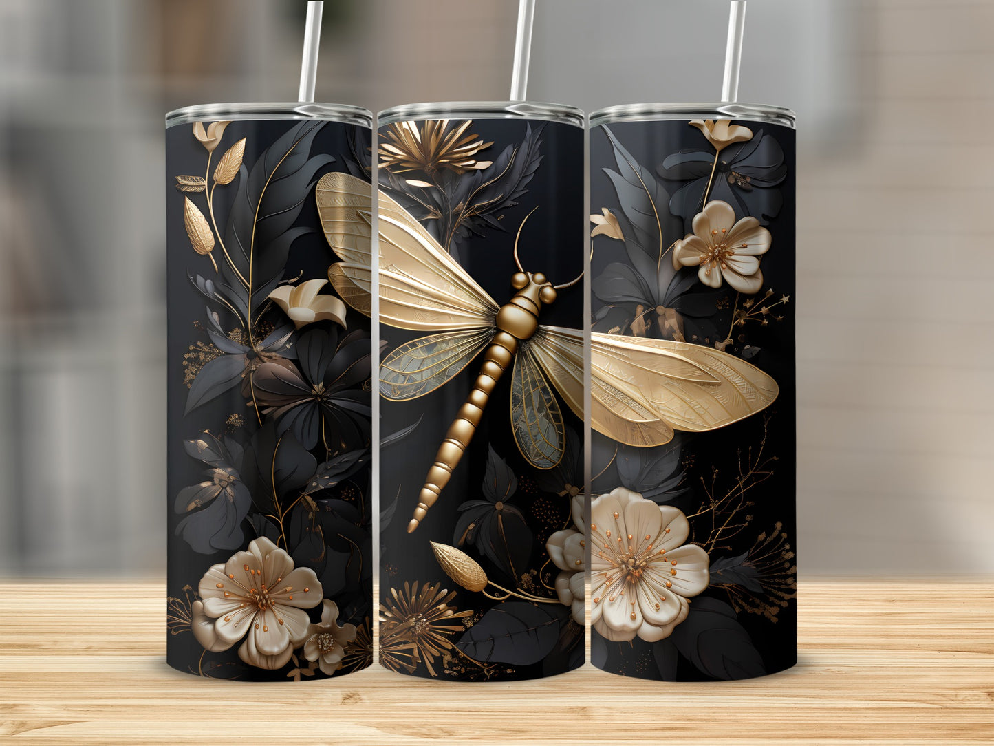 Golden Dragonfly Black Botanical Elegant Floral product type