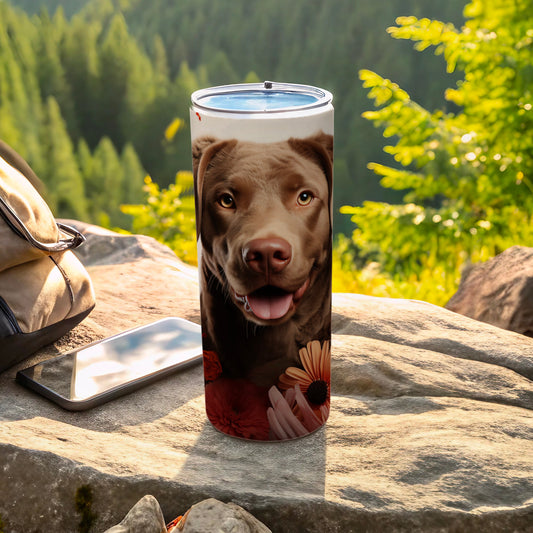 Smiling Chocolate Lab Flowers Tumbler product type
Tumbler, Chocolate Lab, Labrador Retriever, Dog Lover Gift, Pet Lover, Animal Print, Floral Design, Flower Print, Forest Scene, Outdoor Theme, Drinkware, Beverage Container, Insulated Mug, Happy Dog, Brown Dog, Nature Lover, Travel Mug, Dog Mom, Dog Dad, Unique Design