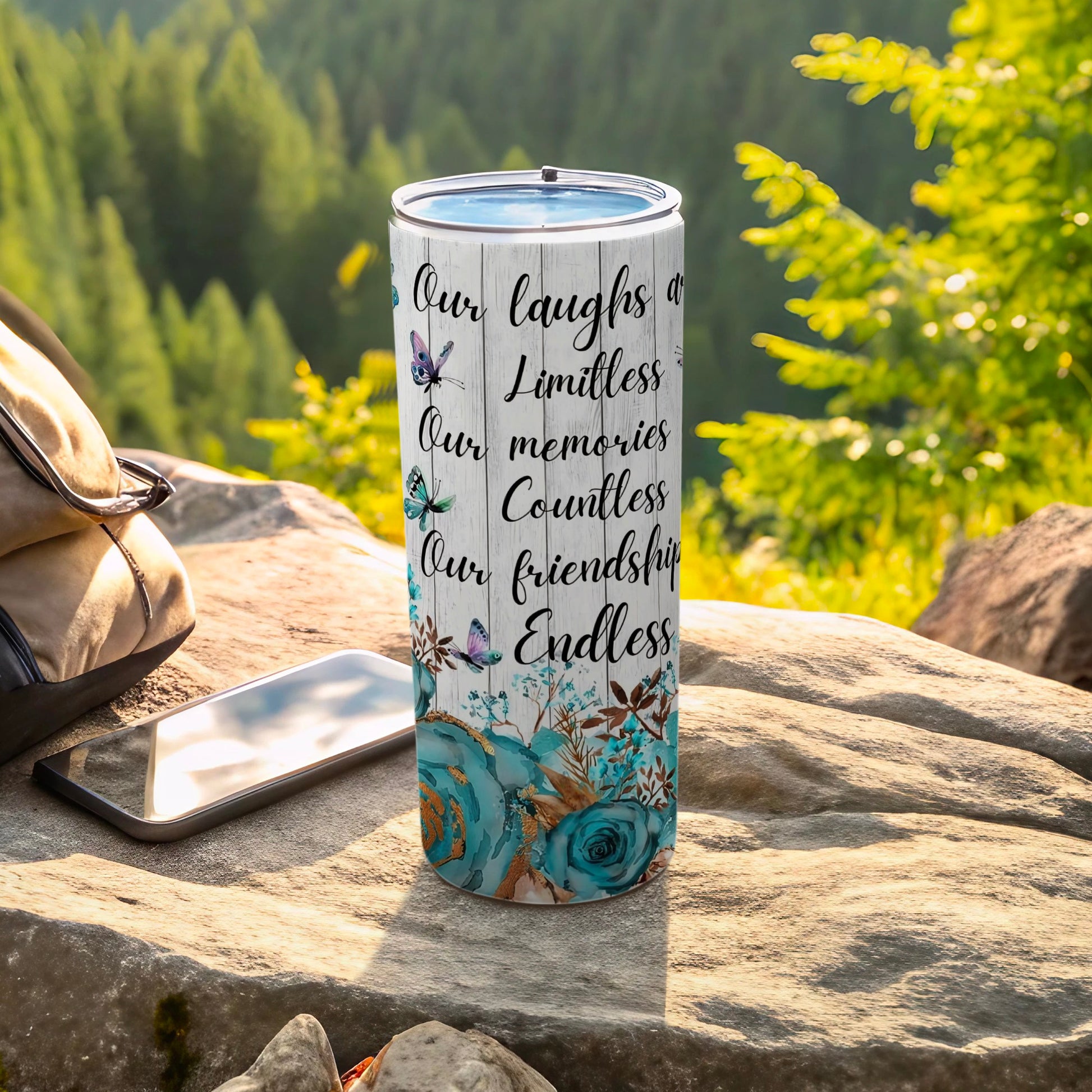 Inspirational Friendship Quote Floral Design Tumbler