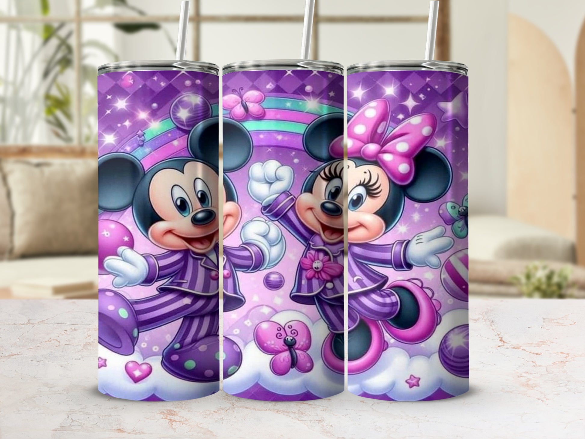 Cute Cartoon Mouse and Friend Purple Tumbler Cup