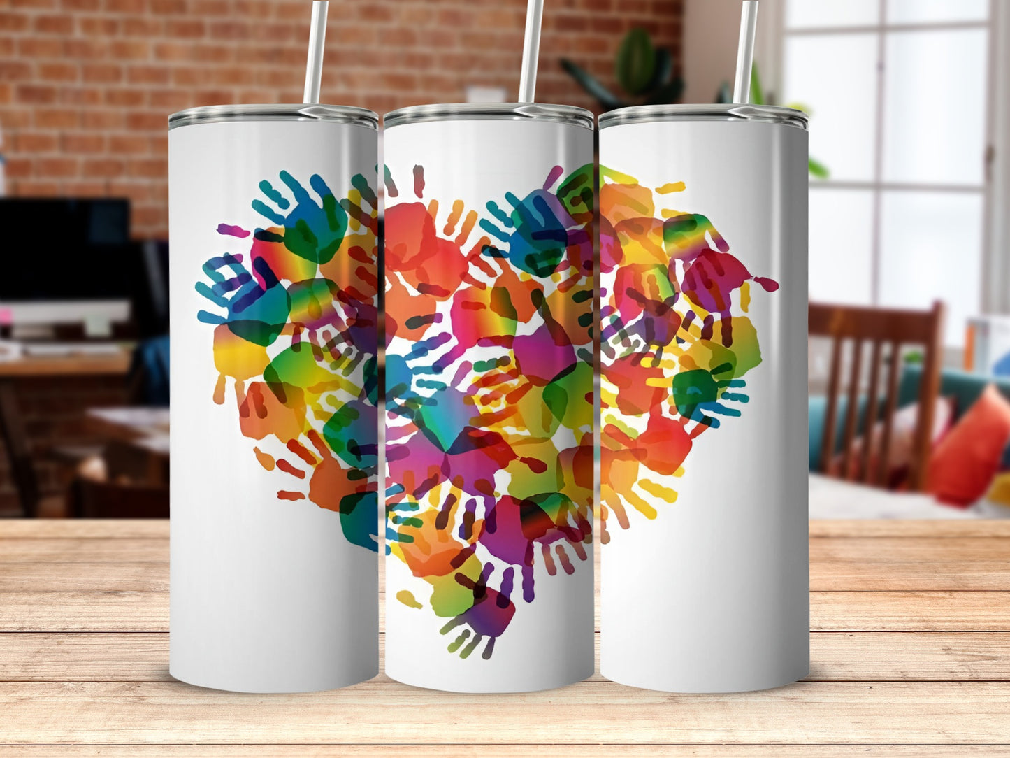 Vibrant Handprint Heart Insulated Tumbler Cup for Drinks