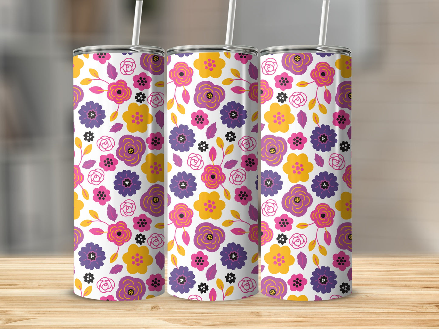 Floral Print Patterned Insulated Tumbler Cup