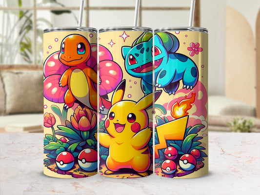 Vibrant Pokémon Character Tumbler with Straw Cup