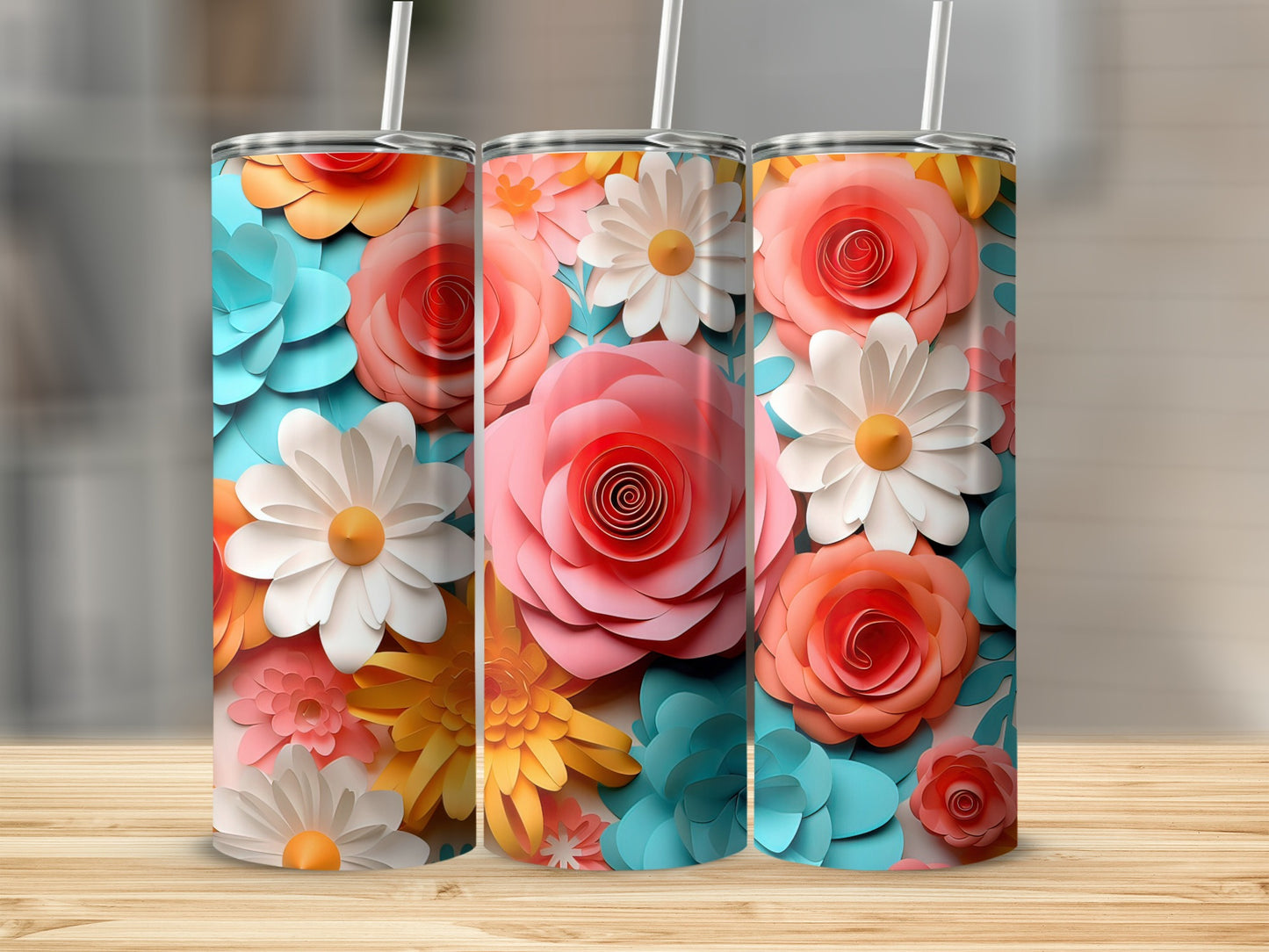 Colorful Floral Tumbler with 3D Flower Design