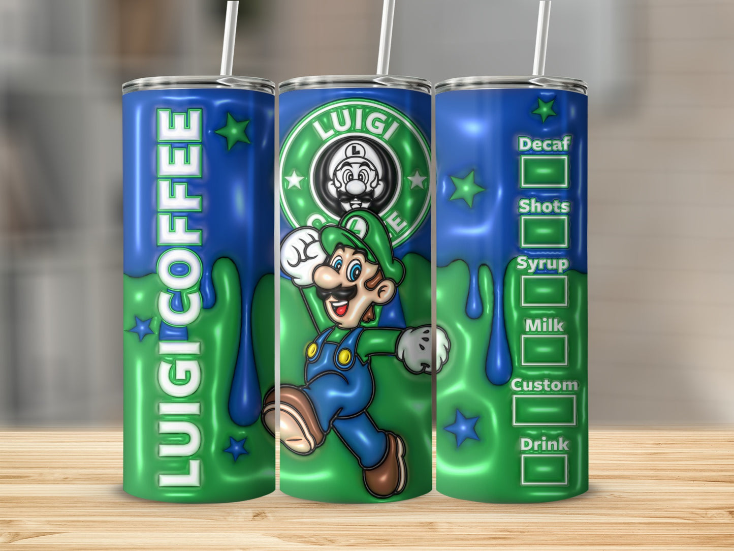 Luigi Coffee Custom Drink Order Tumbler with Straw