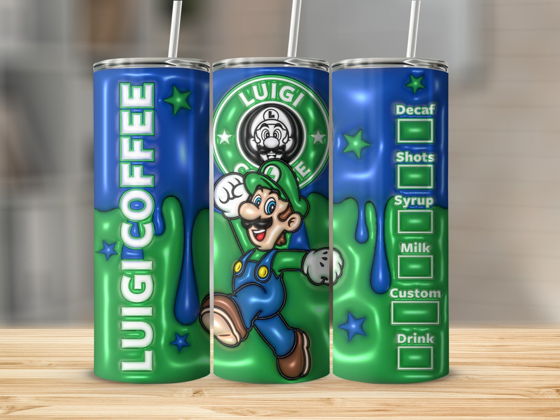 Luigi Coffee Custom Drink Order Tumbler with Straw