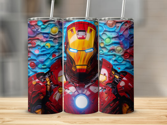 Vibrant Iron Man Inspired Tumbler Cup with Straw