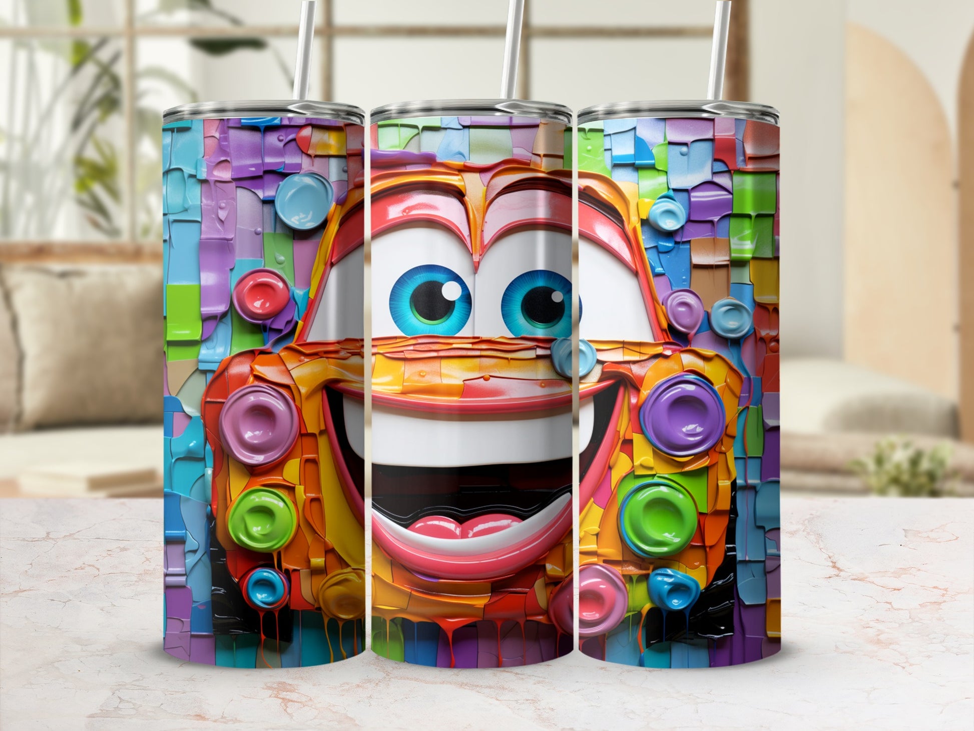 Colorful Cartoon Character Face Design Tumbler Cup