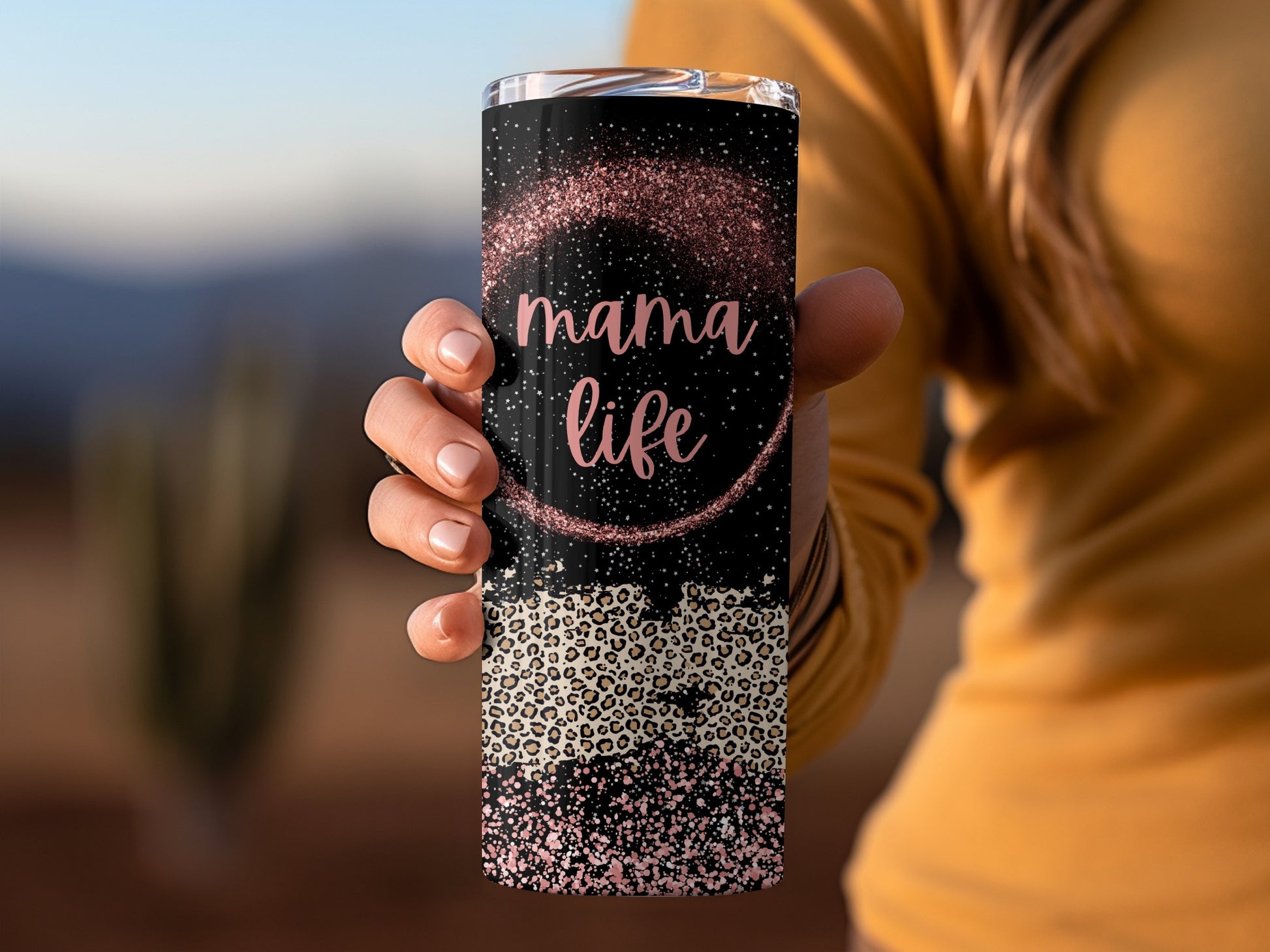 Stylish 'Mama Life' Glitter and Leopard Print Tumbler