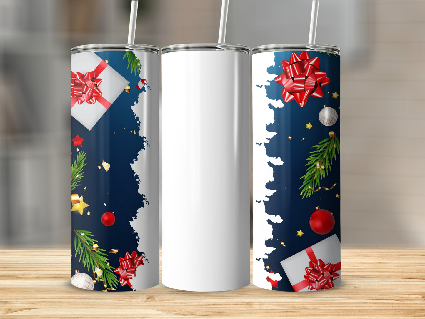 Festive Holiday Tumbler with Christmas Decorations Design