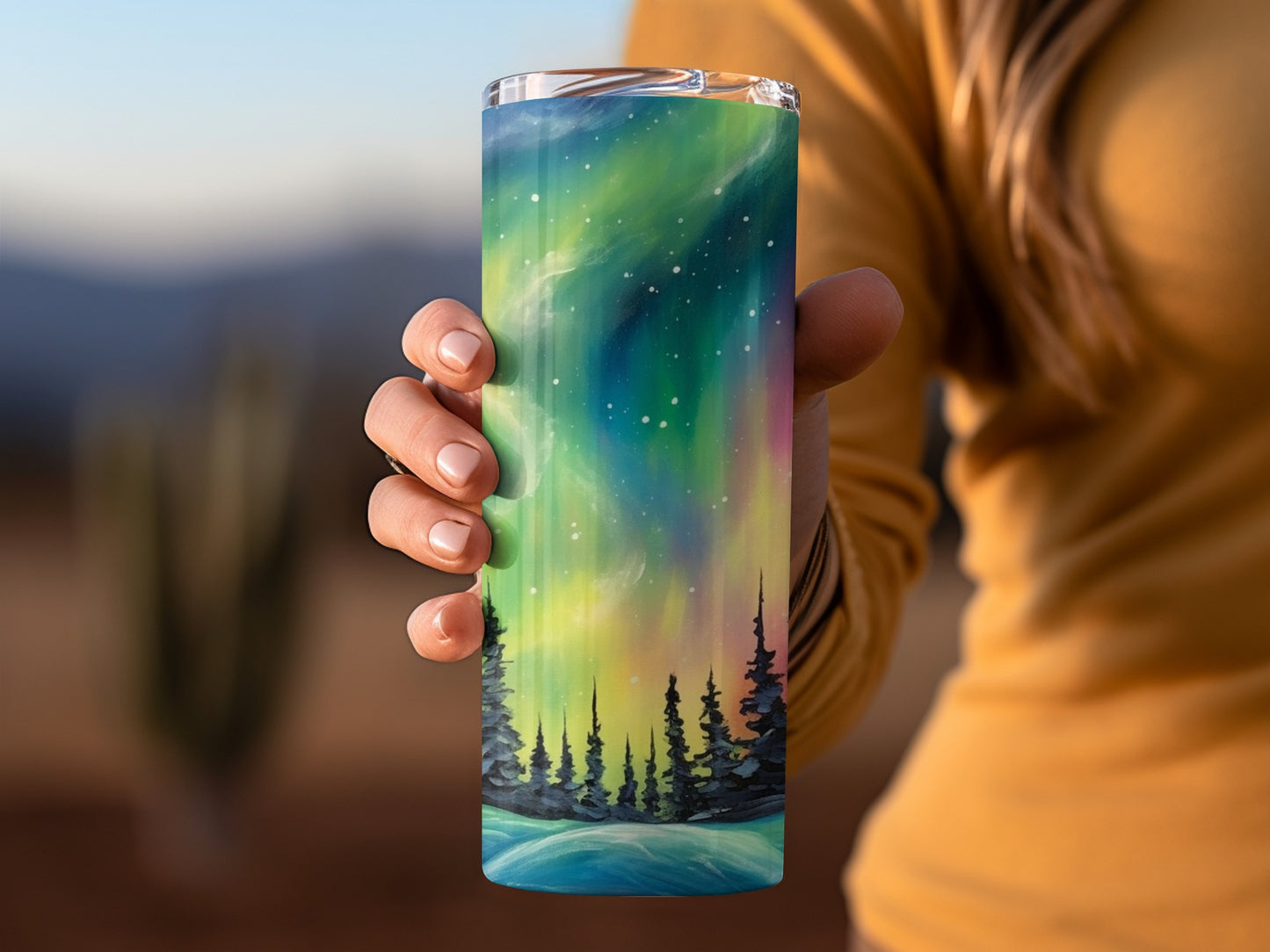 Northern Lights Forest Scene Travel Tumbler Cup