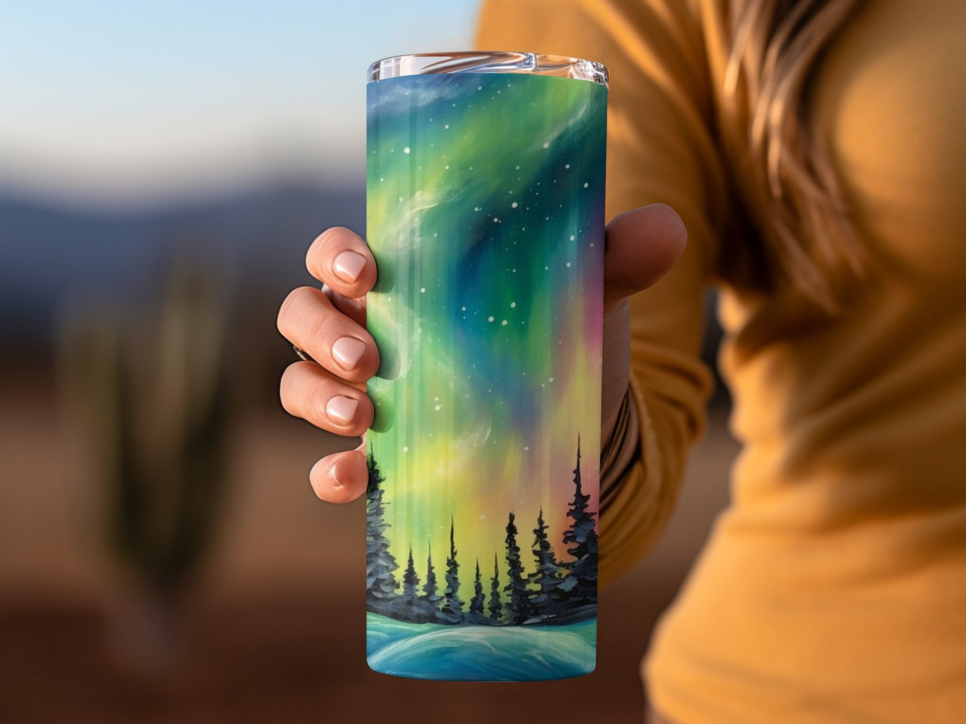 Northern Lights Forest Scene Travel Tumbler Cup
