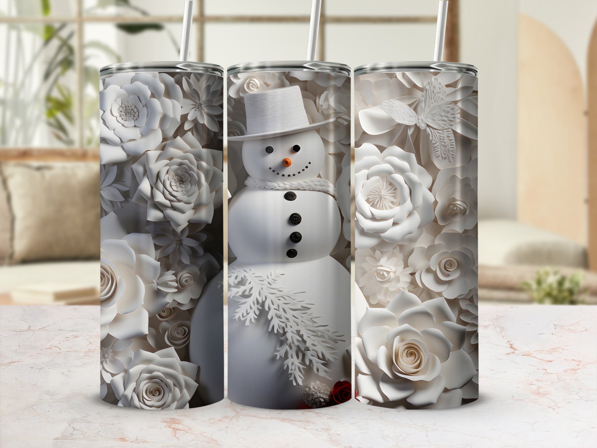 Snowman and Floral Pattern Insulated Tumbler product