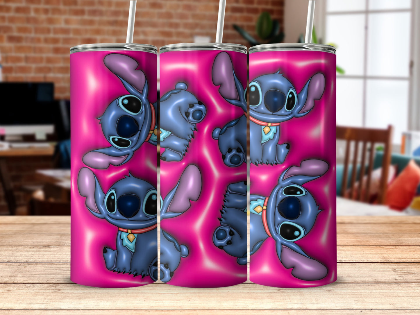 Cute Blue Alien Character Tumblers with Pink Background