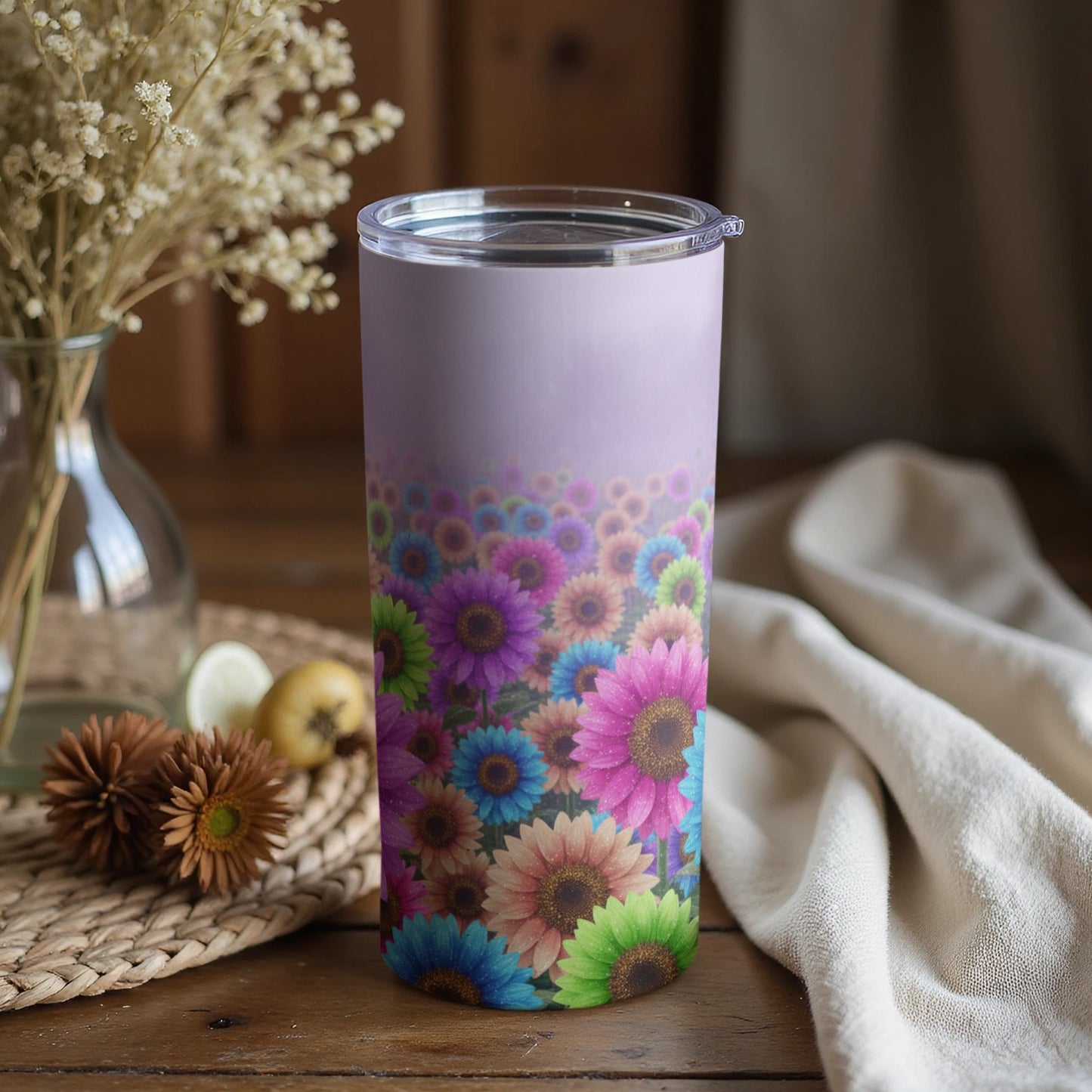 Colorful Floral Tumbler with Lid for All Beverages