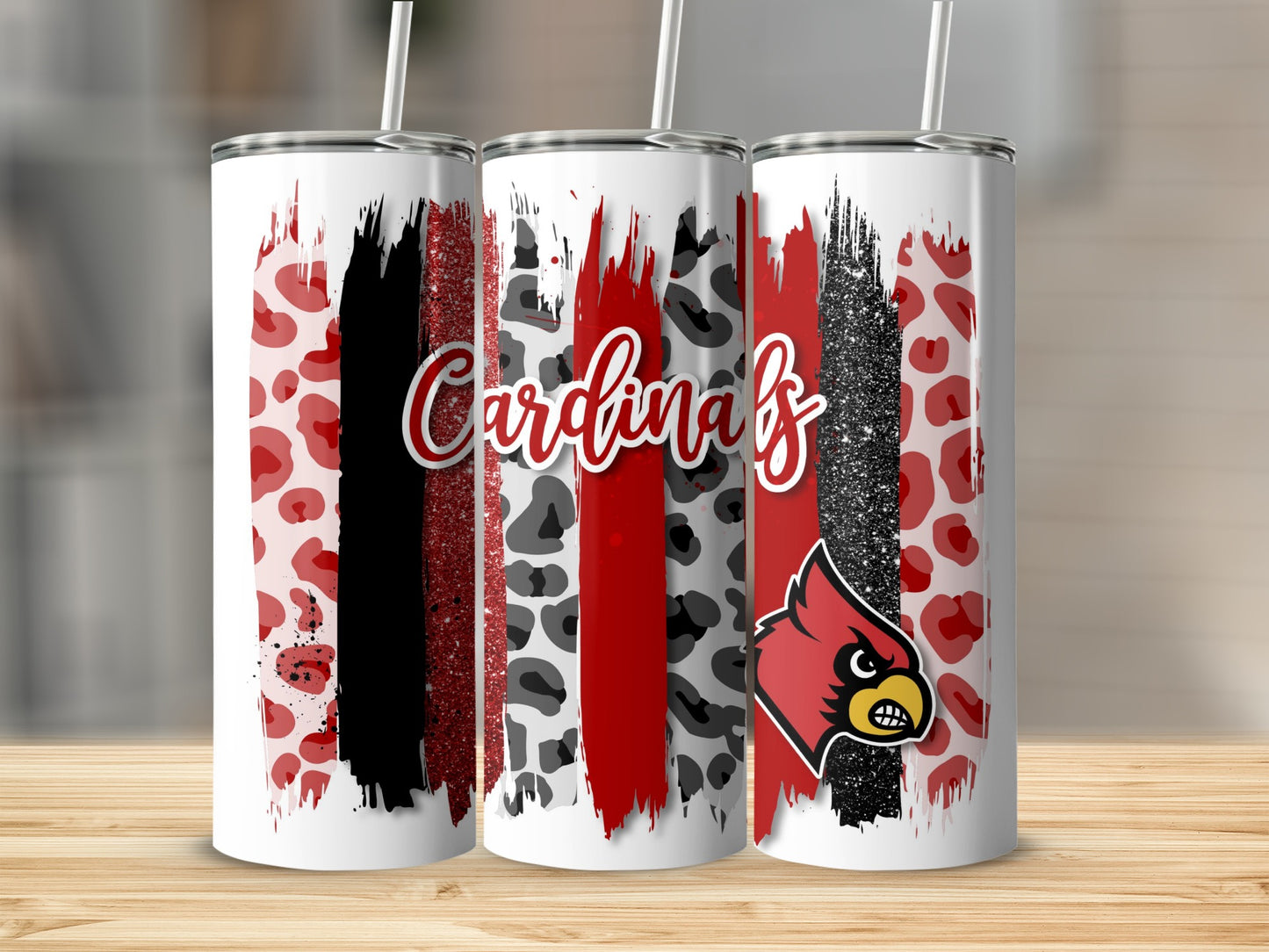 Cardinals Team Mascot School Red Black Leopard Tumblers