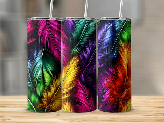 Vibrant Feather Pattern Stainless Steel Tumbler
