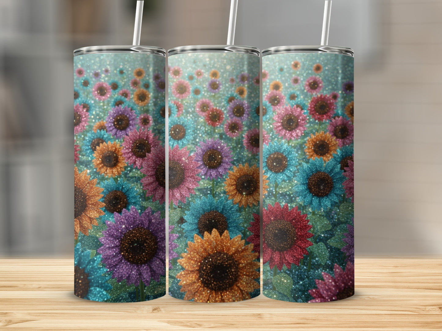 Vibrant Colorful Sunflower Design on Drinkware Tumbler
