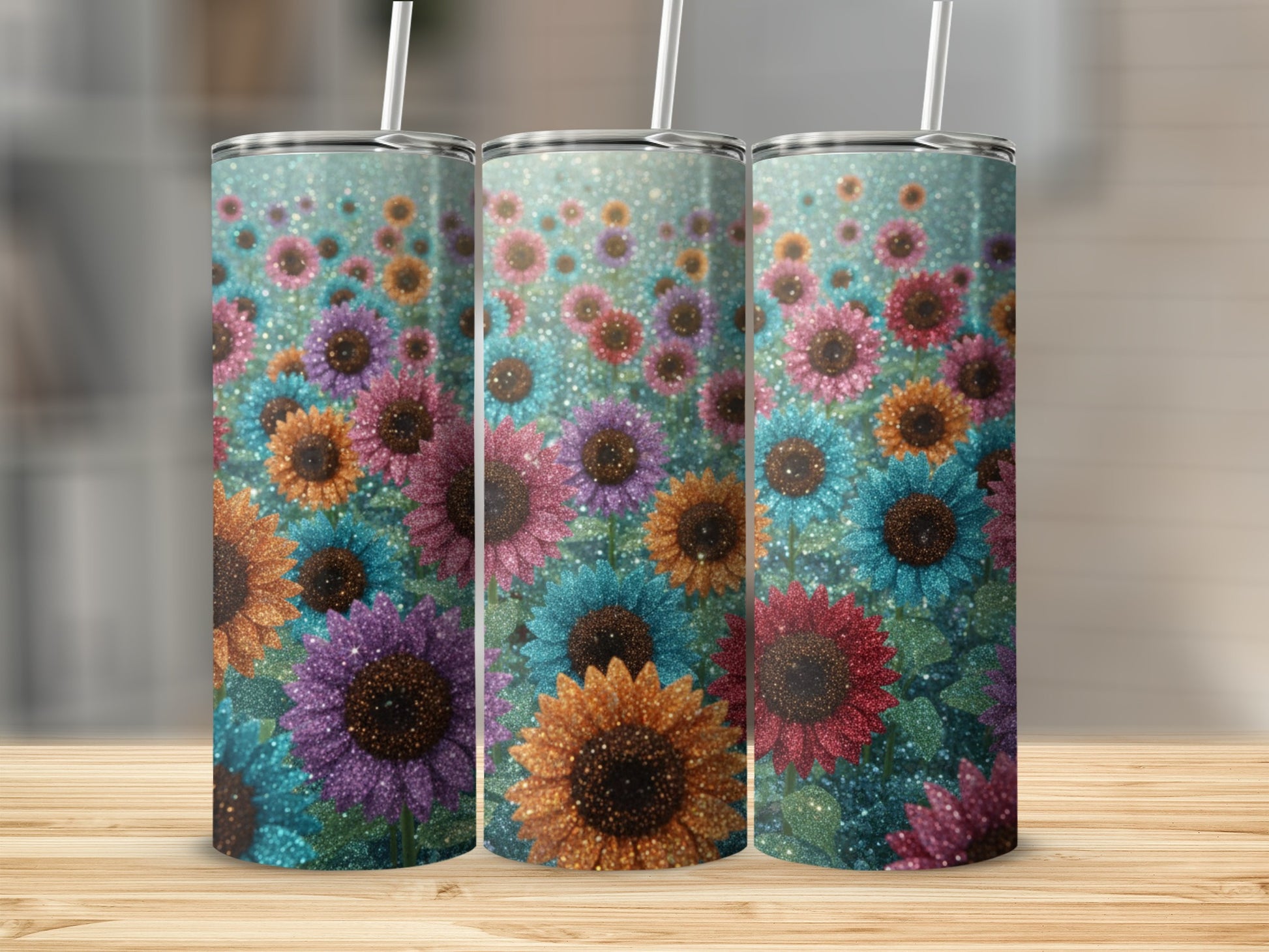 Vibrant Colorful Sunflower Design on Drinkware Tumbler