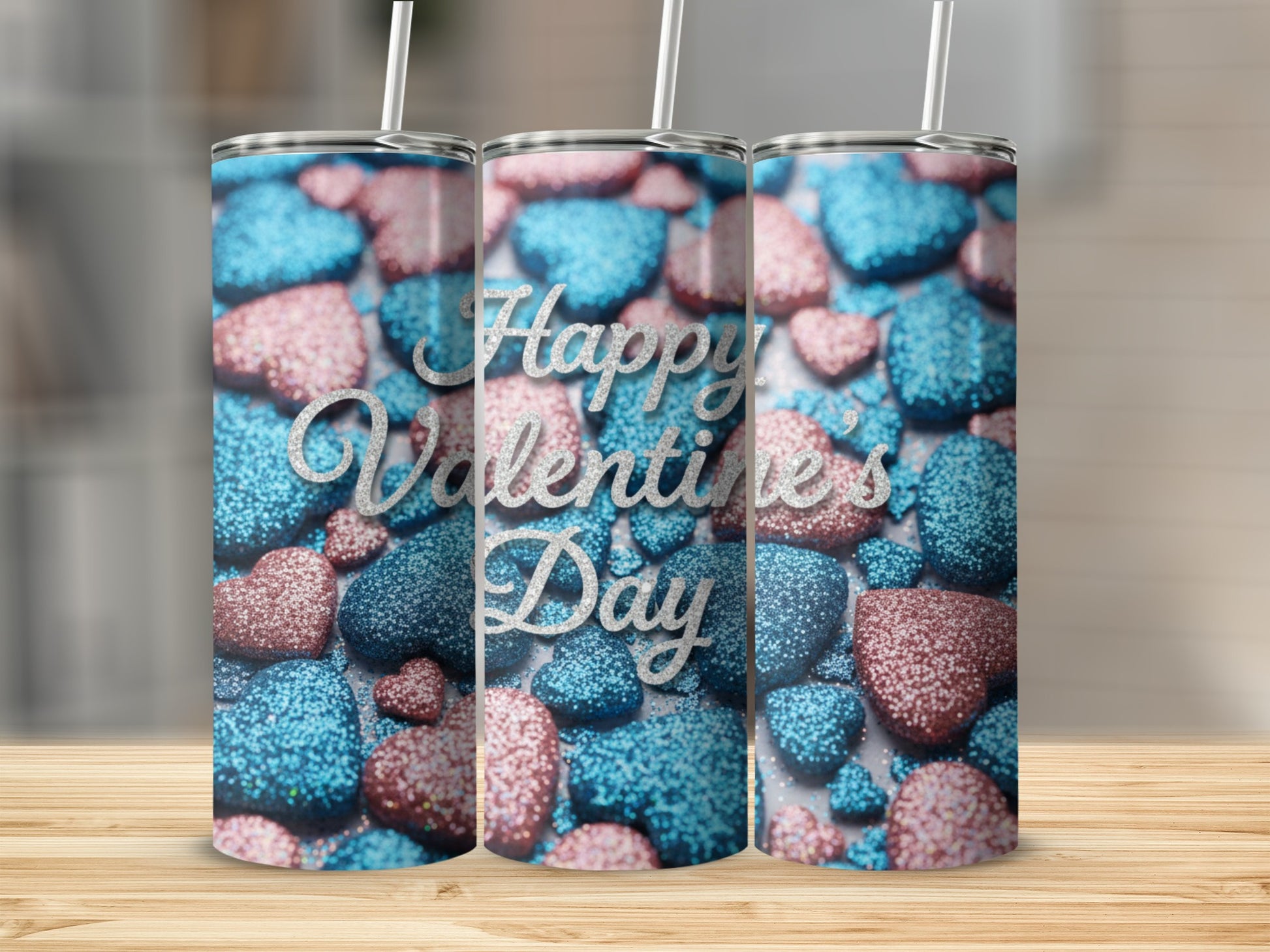 Happy Valentine's Day Glitter Hearts Tumbler