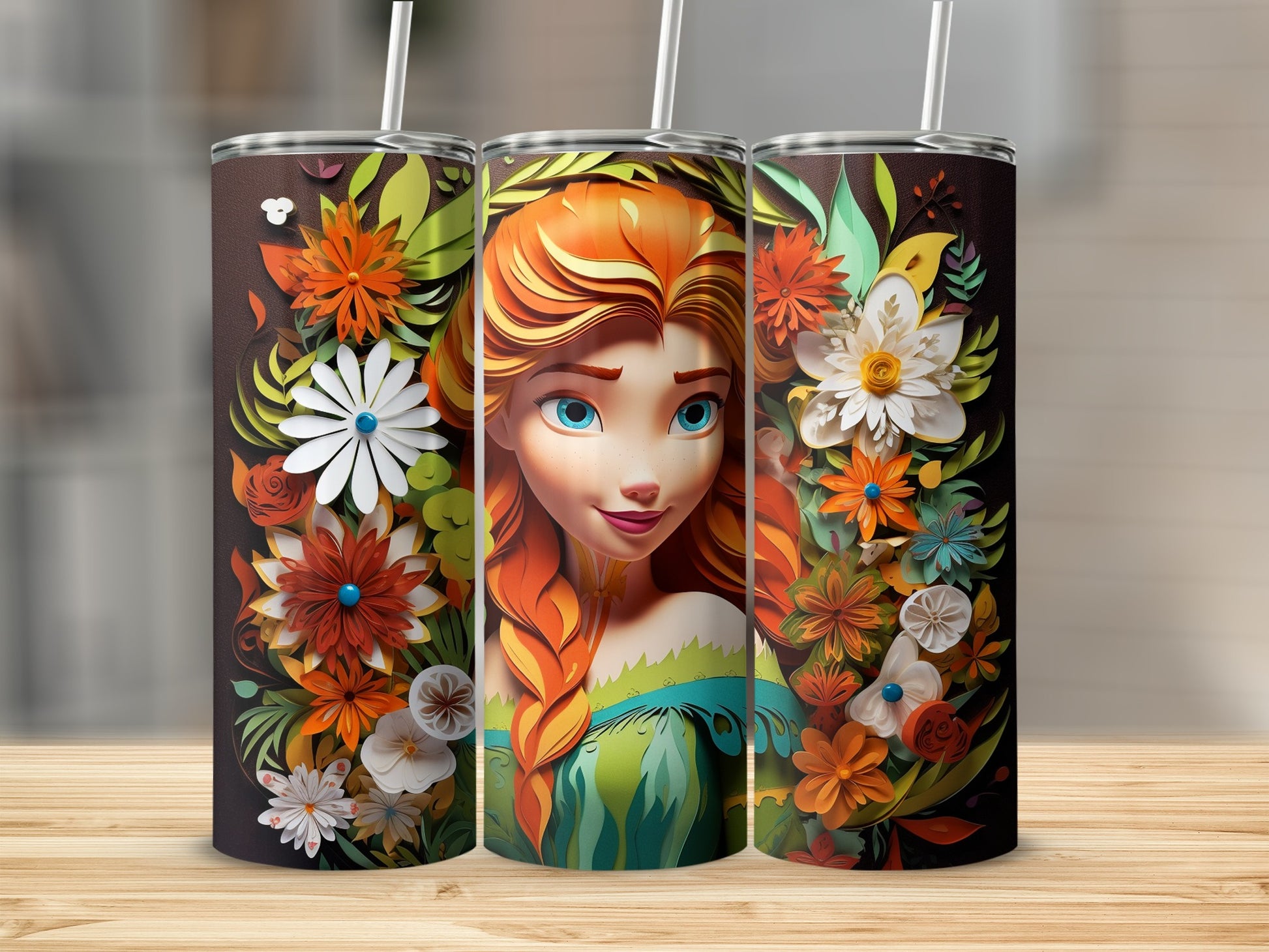 Vibrant Floral and Character Art Tumbler