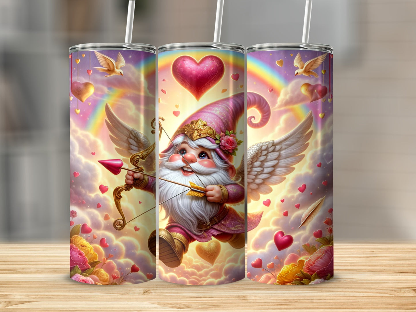 Cute Gnome With Cupid Wings Hearts Tumbler