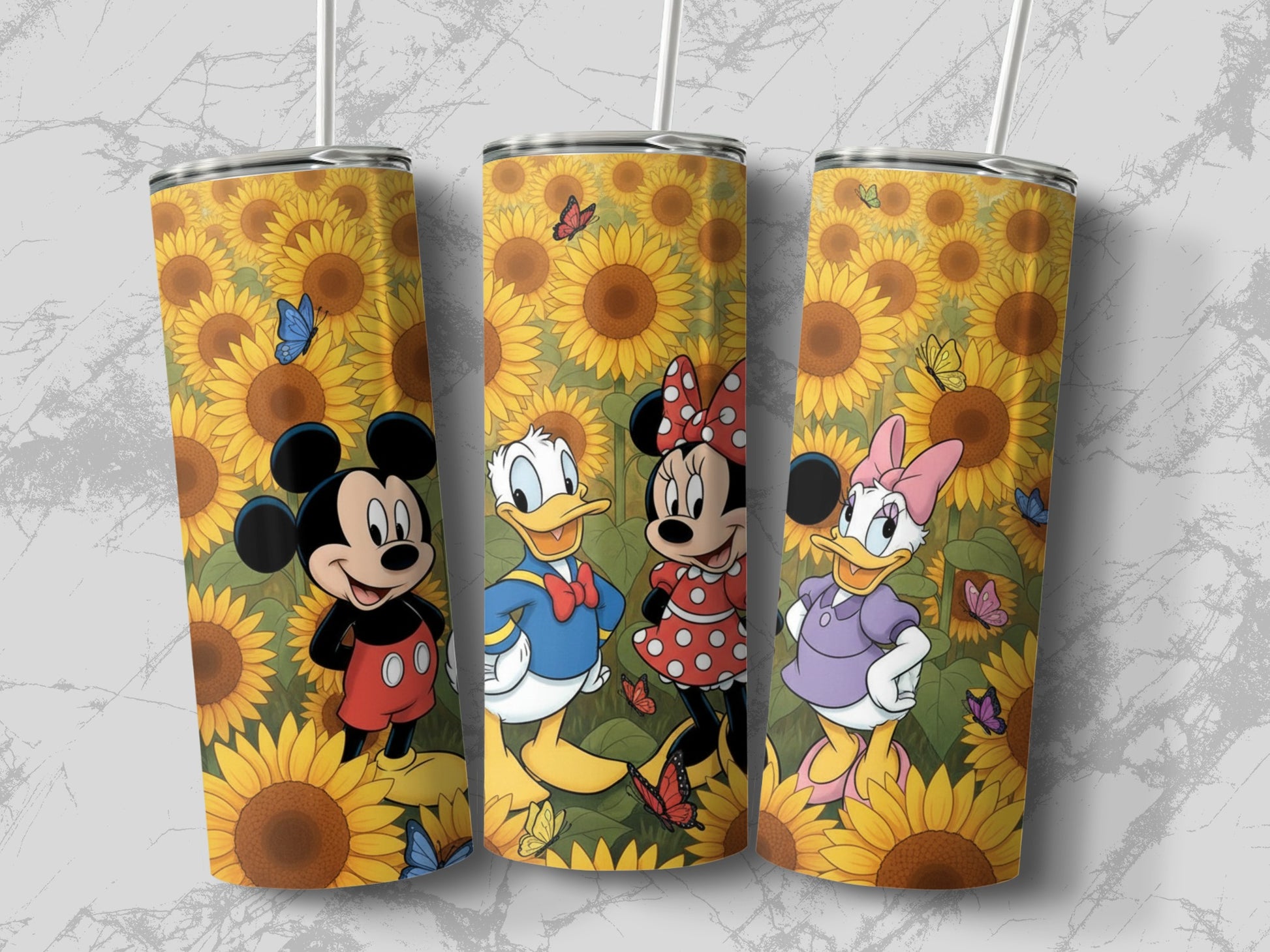 Disney Characters Sunflower Pattern Tumblers