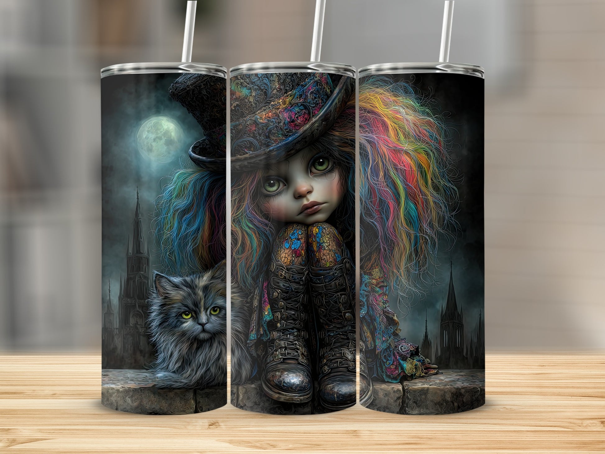 Gothic Steampunk Girl and Cat Themed Tumbler