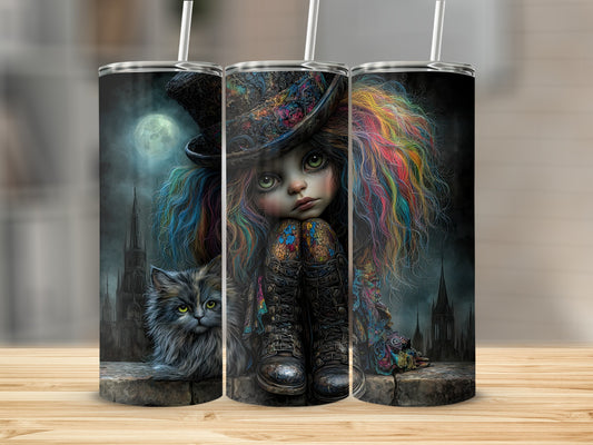 Gothic Steampunk Girl and Cat Themed Tumbler