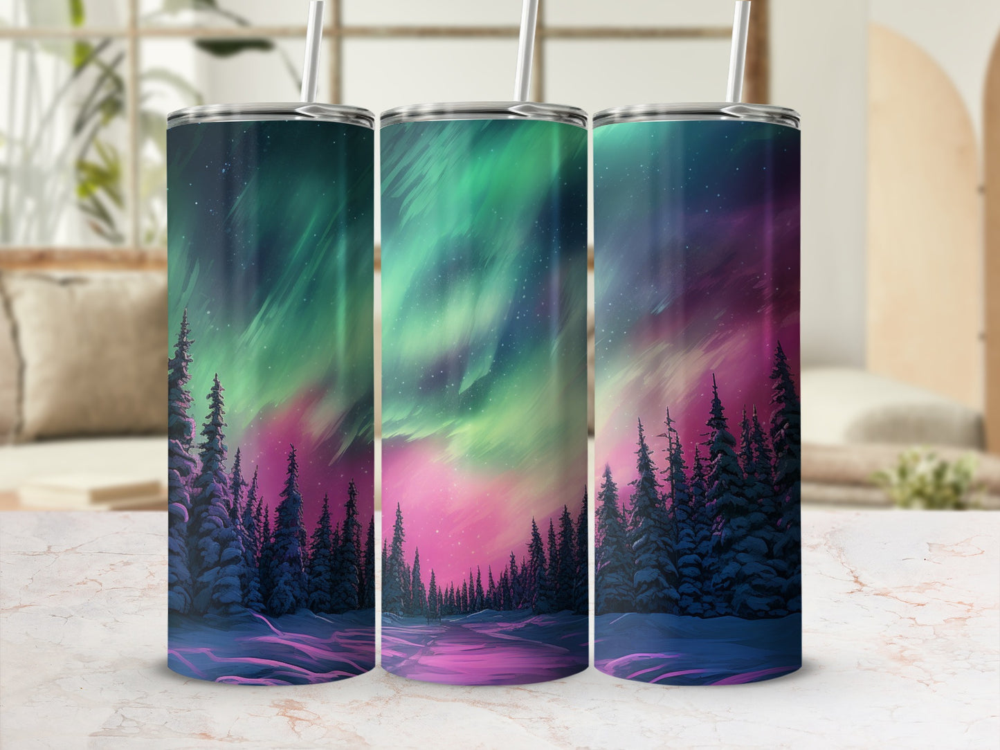 Beautiful Northern Lights Forest Scene Tumbler Product