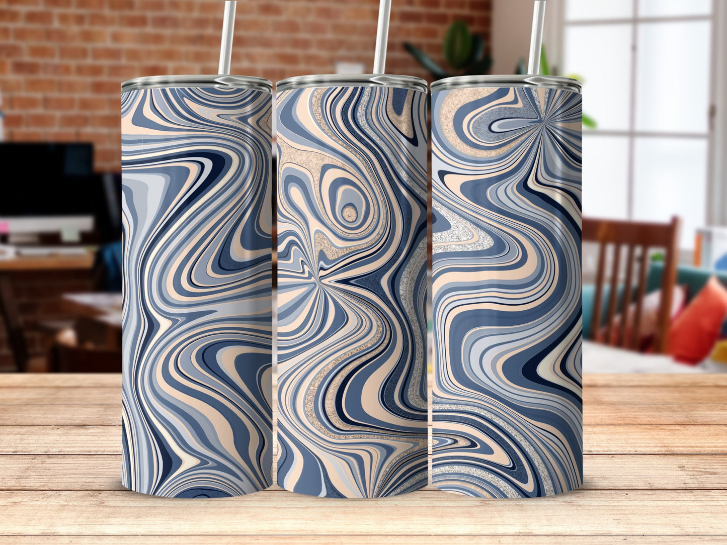 Abstract Blue Swirl Patterned Tumblers for Everyday Use