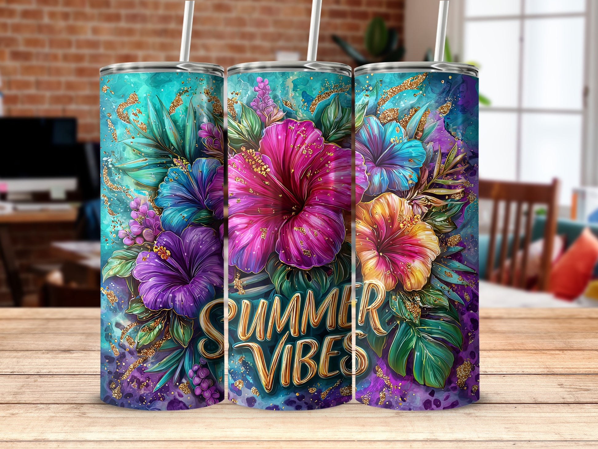 Summer Vibes Hibiscus Flower Tumbler