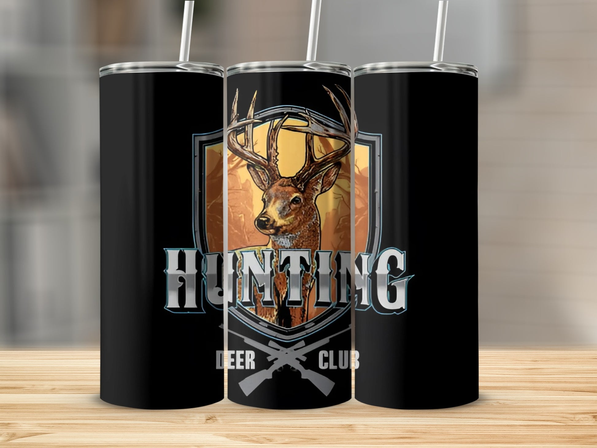 Hunting Deer Club Tumbler with Straw Flask