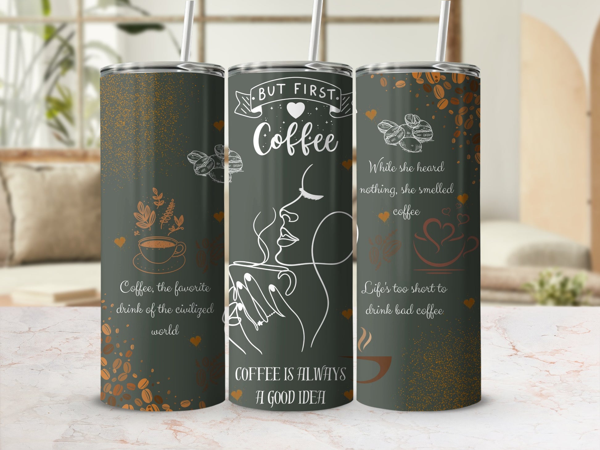 Inspirational Coffee Quotes and Illustrations Tumbler