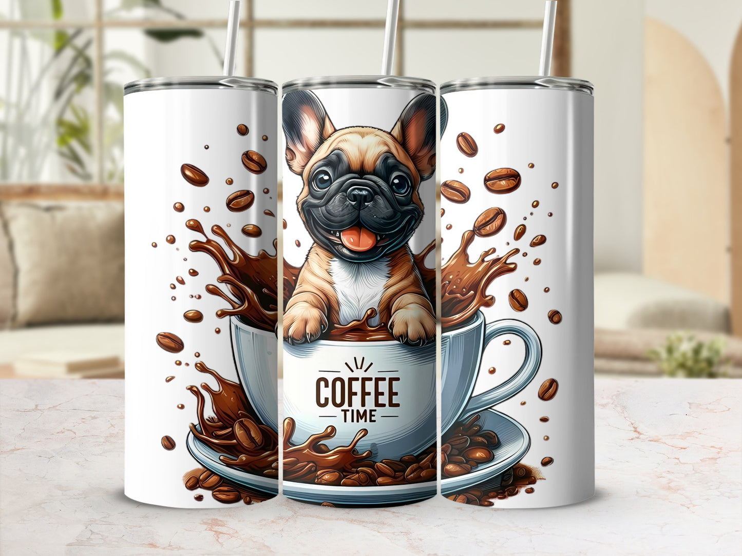 Adorable French Bulldog Coffee Time Tumbler Cup
