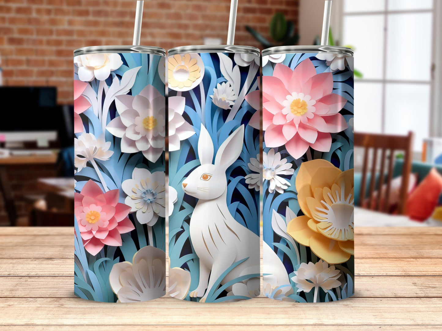 Floral Rabbit Design Tumbler for Everyday Use