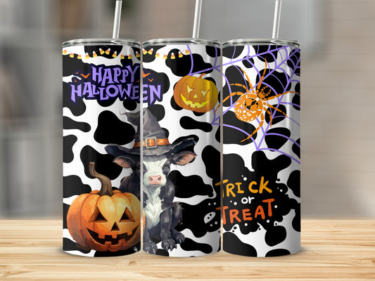 Happy Halloween Trick or Treat Cow Print Tumbler