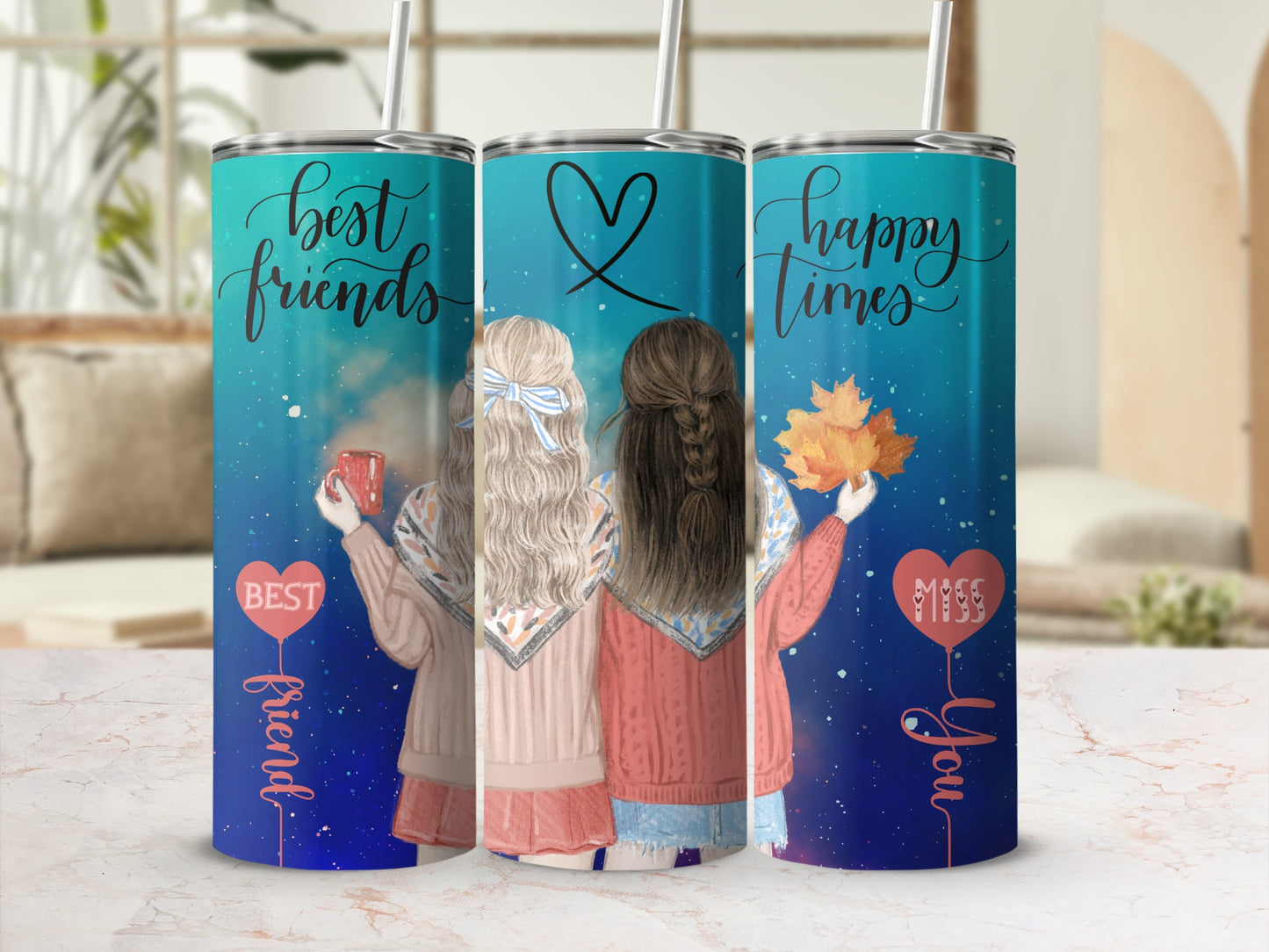 Best Friends Happy Times Tumbler with Heart Design