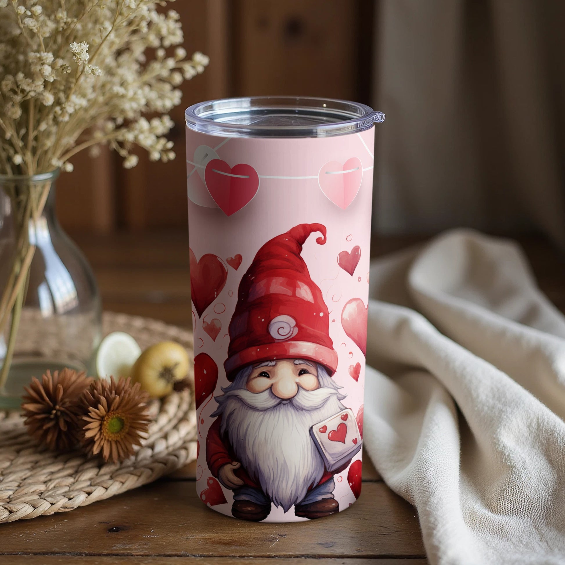 Cute Valentine Gnome with Hearts Tumbler