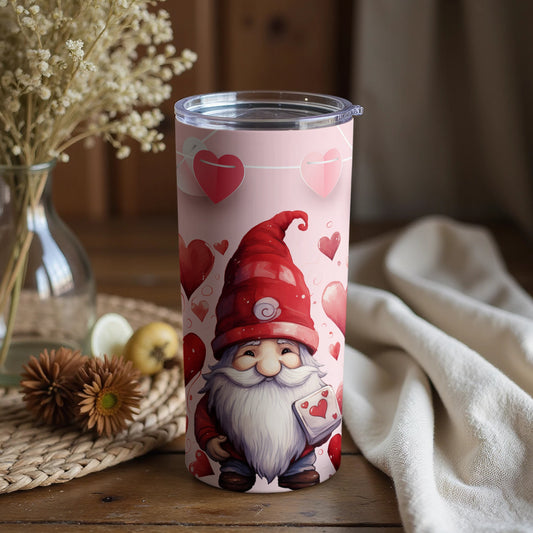 Cute Valentine Gnome with Hearts Tumbler
