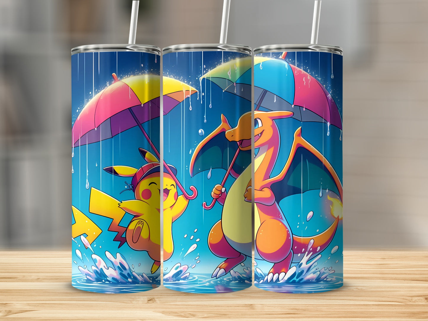 Pikachu and Charizard Umbrella Splash Graphic Tumbler