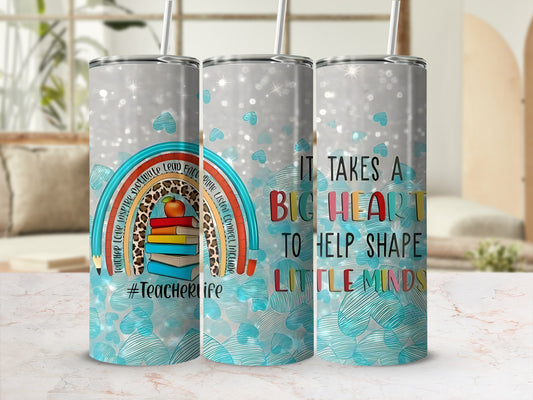 Teacherlife tumbler with rainbow and inspirational quote.