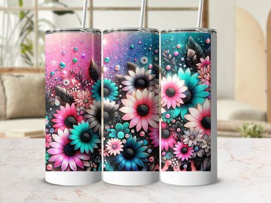 Vibrant Floral Galaxy Design Stainless Steel Tumbler