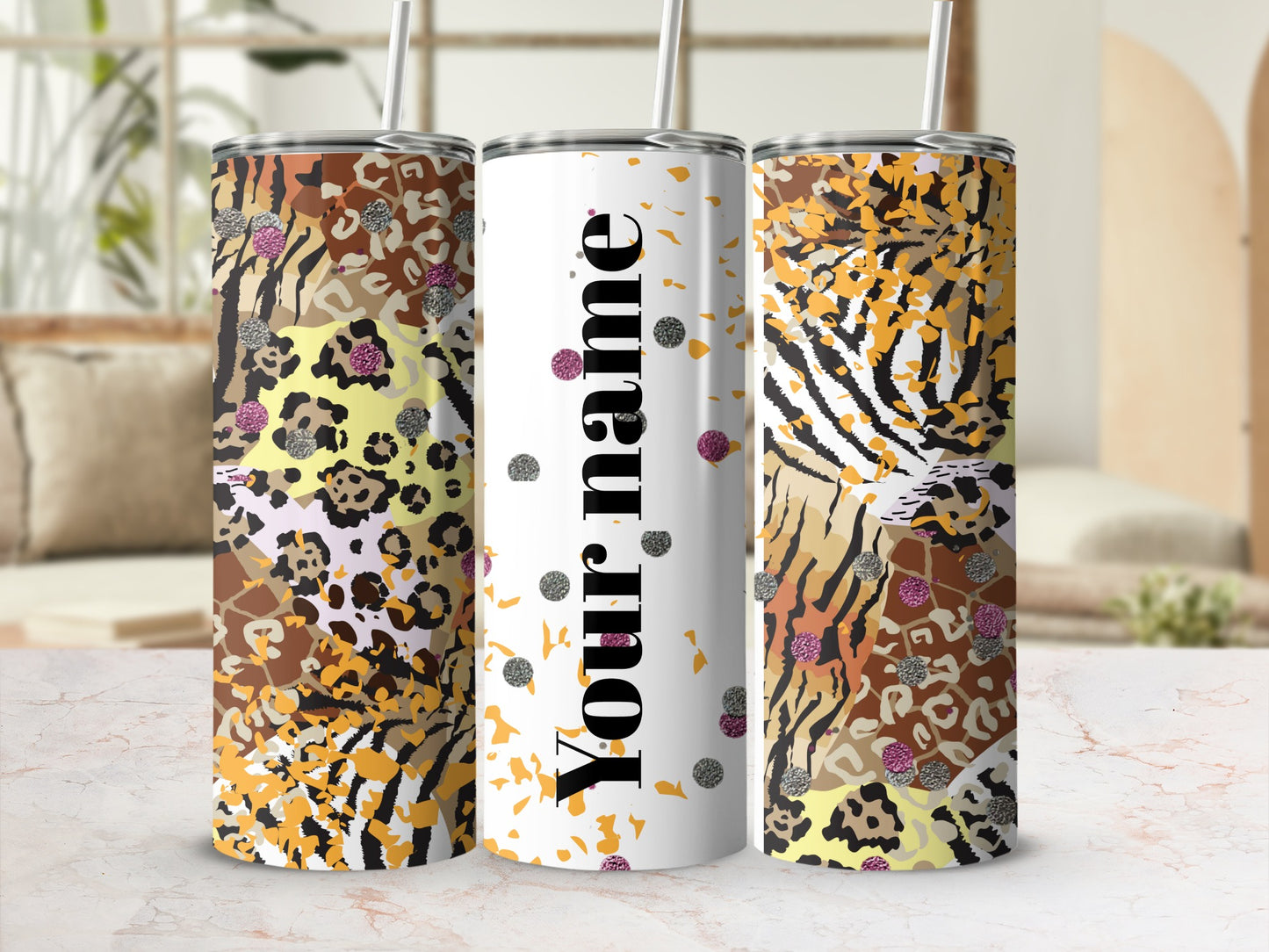 Animal Print Personalized Tumbler with Custom Name