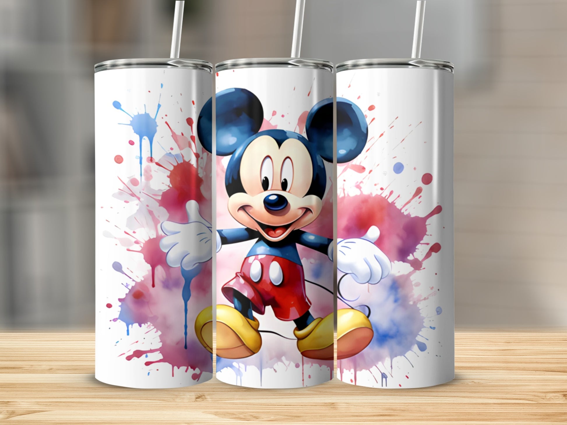 Colorful Mickey Mouse Splatter Art Tumbler Design